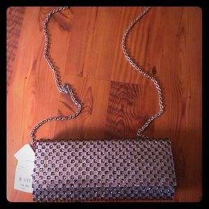 Silver rhinestone clutch crossbody bag NWT